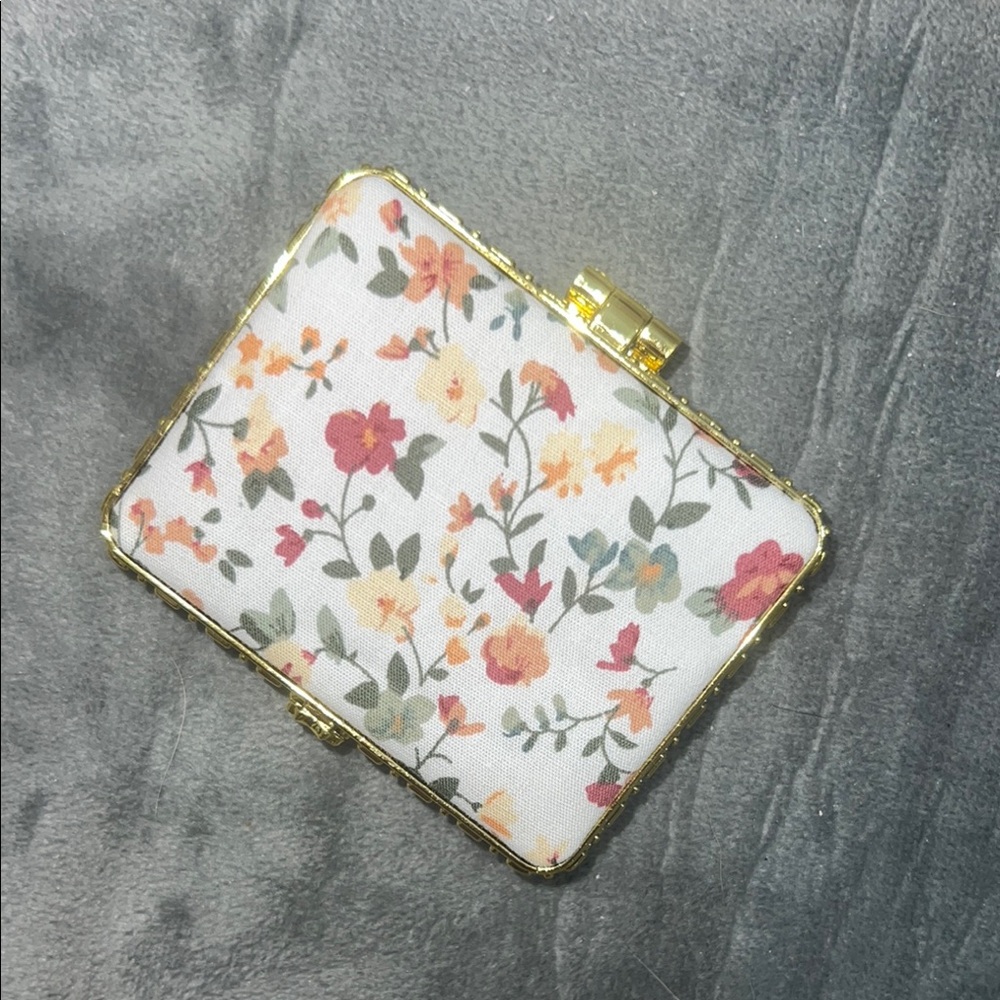 Floral Clutch makeup mirror compact Gold Accents